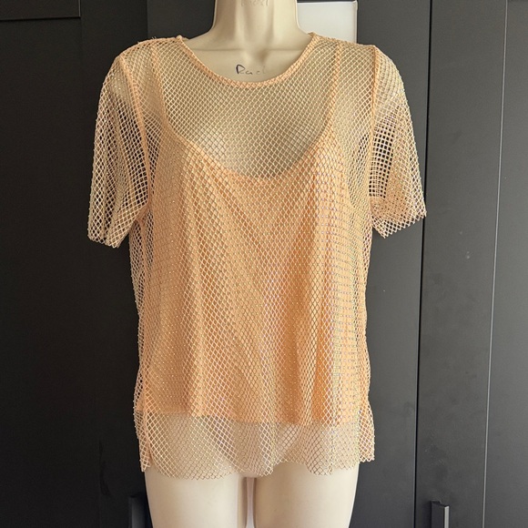 Sunday in Brooklyn Tops - Mesh Beaded Short Sleeve Top